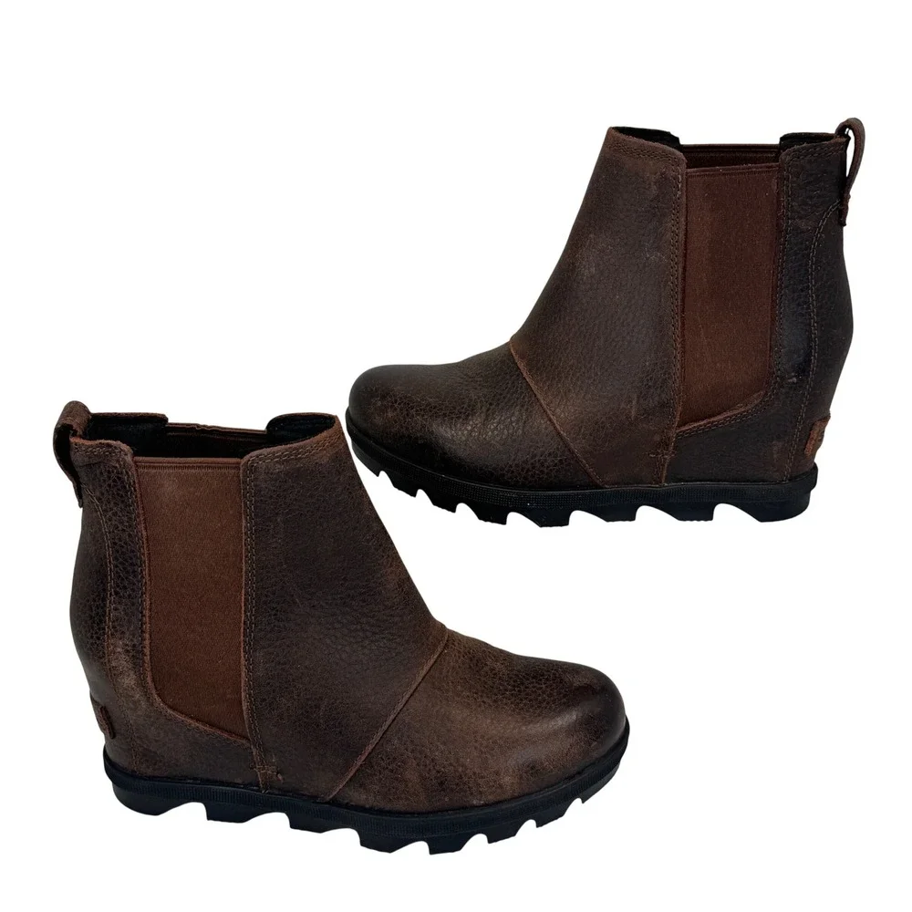 Sorel Joan of Arctic Wedge II Chelsea Boot Leather‎ Brown Burnt Henna Womens 7